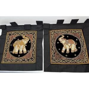 Hand Embroidered Kalaga Elephant Tapestry Wall Hanging Set Of 3 Raised Beaded